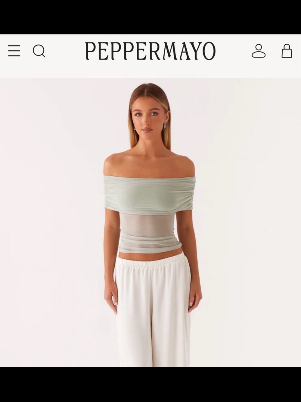 🌊PEPPERMAYO Sage Off-Shoulder Ruched Top